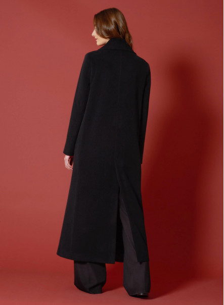 Long double breasted  black coat in wool and cashmere