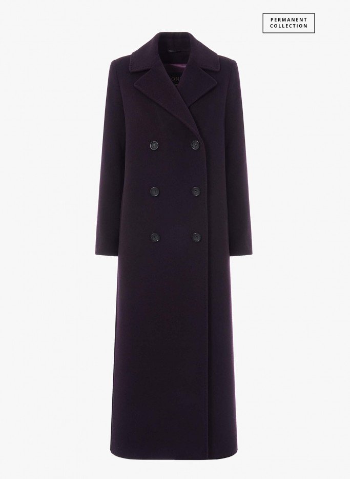 Long double breasted purple coat in wool and cashmere