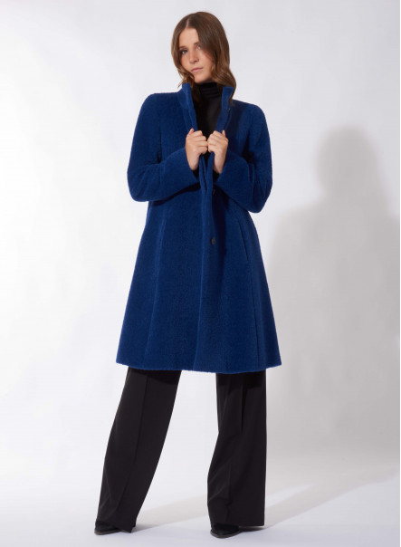Mantel mit A-Linie aus Alpaka und Wolle in Bluette