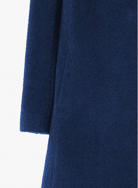 Cornflower blue wool and alpaca coat with crossover collar
