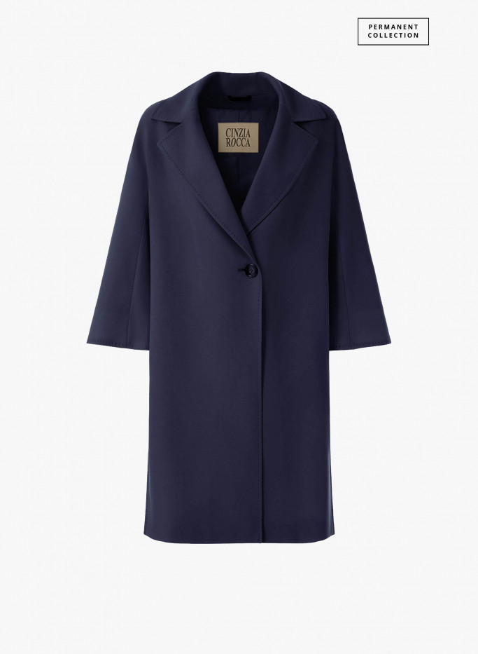 Assymetrical blue overcoat in comfort wool