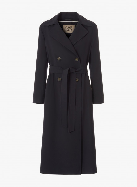 Maxi double breasted blue trench coat in rainproof technical fabric