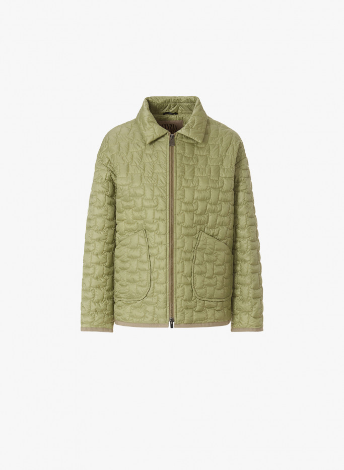 Padded green jacket with shirt collar