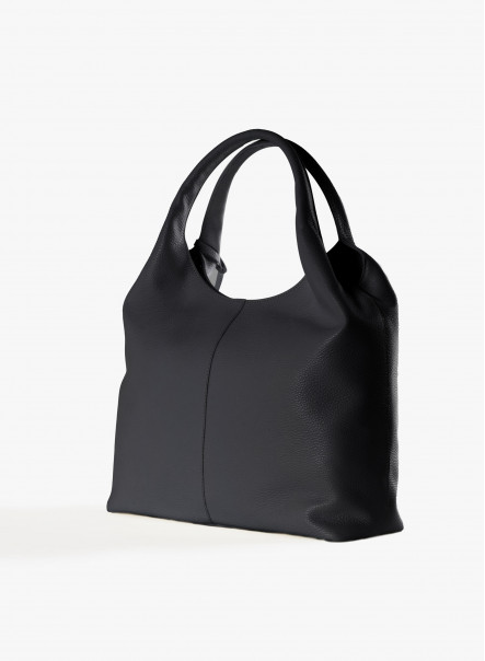 Maxi black shoulder bag in genuine leather