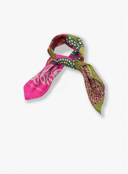 Green twill silk scarf with stylized jaguard