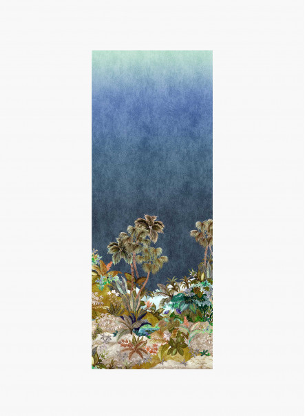 Tuch aus reiner Seide mit marineblauen Tropenmuster