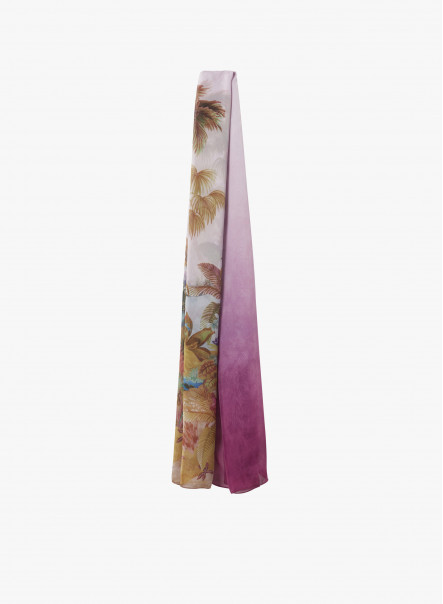 Tuch aus reiner Seide mit lilafarbenen Tropenmuster