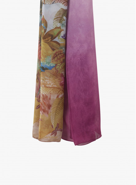Lilac color pure silk scarf with tropical pattern