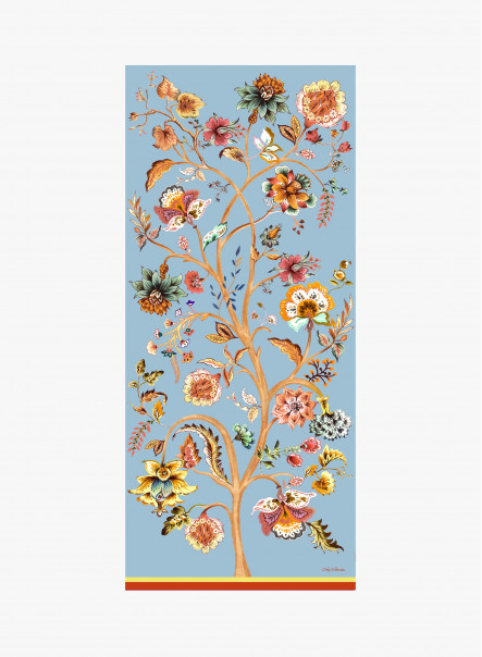 Maxi sky blue cotton scarf with tropical pattern