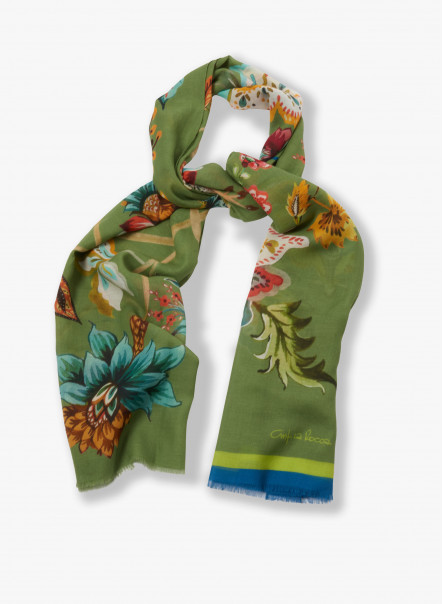 Maxi Schal aus Baumwolle mit grünen Blumendruck