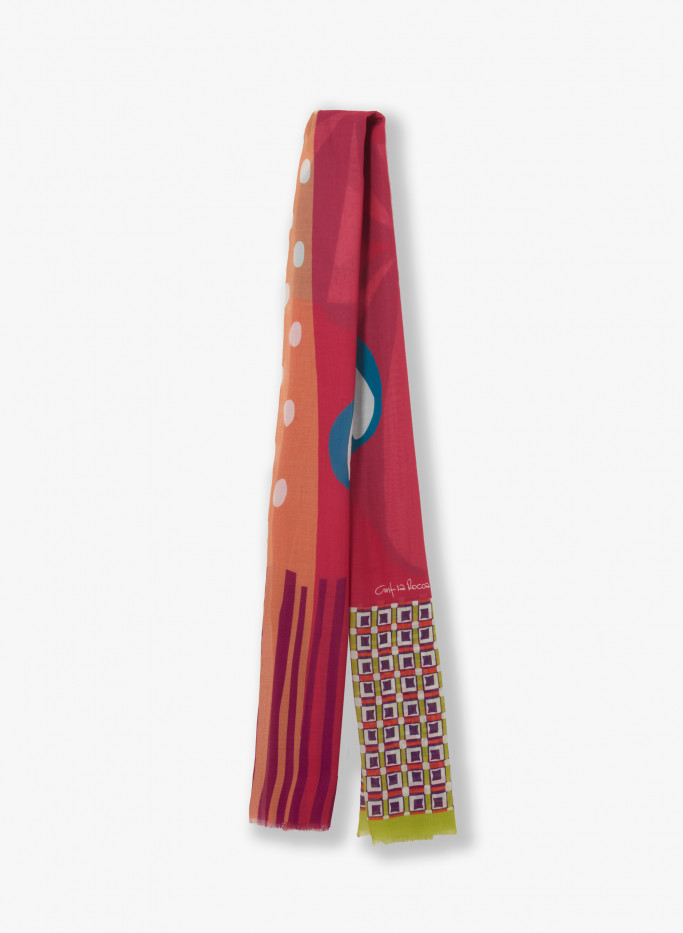 Maxi Schal aus Baumwolle mit fuchsia-roten abstrakten Muster