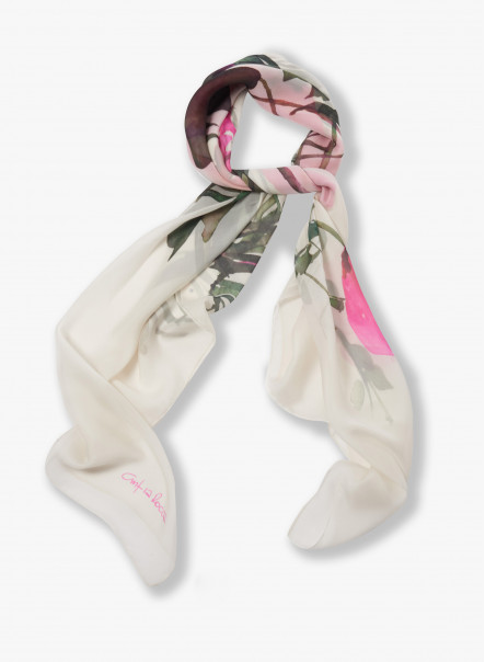 Fuchsia pure silk scarf with floral pattern