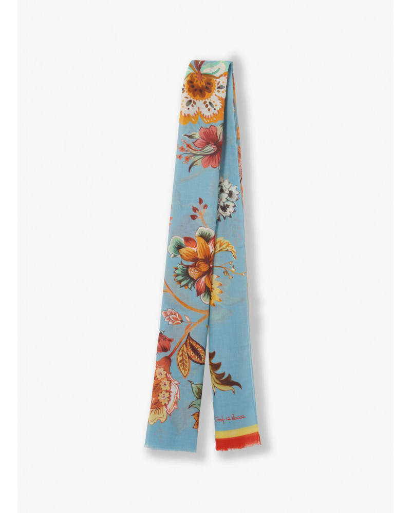Maxi Schal aus Baumwolle mit hellblauen Blumendruck