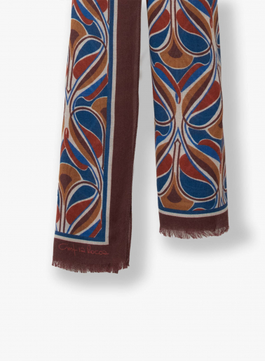 Brown wool scarf with geometric floral pattern