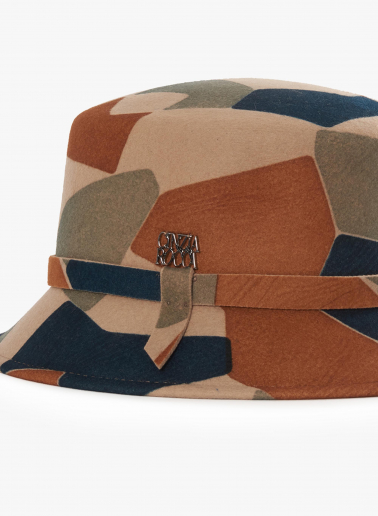 Fischerhut mit geometrischem Muster aus Wolle in Camel