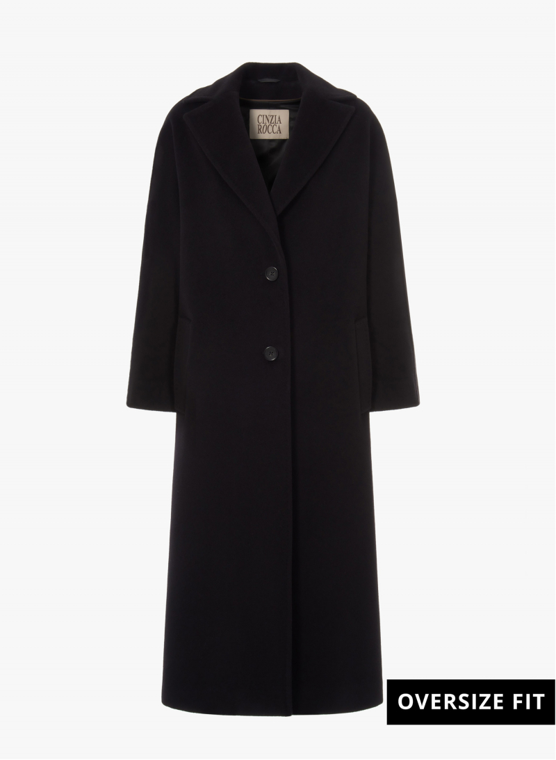 Oversized black pure wool maxi coat