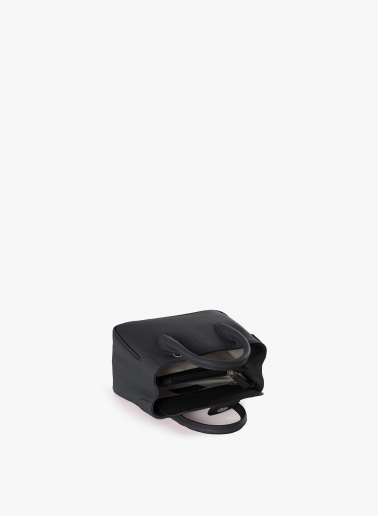 Mini black genuine leather tote bag
