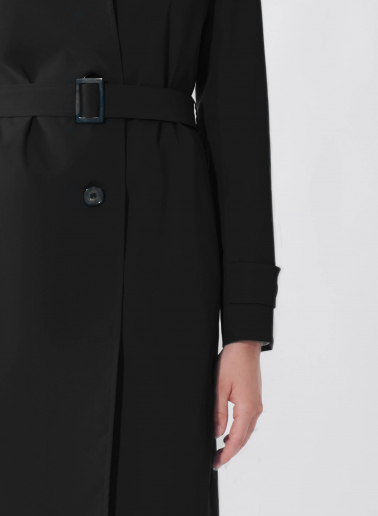 Rainproof tech taffeta black trench coat