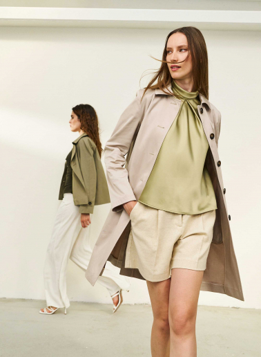 Double breasted military green jacket in technical fabric