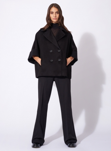 Black pure camel wool cape with knitted inserts