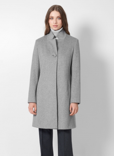 Inverted notch collar light grey coat crafted with pure wool