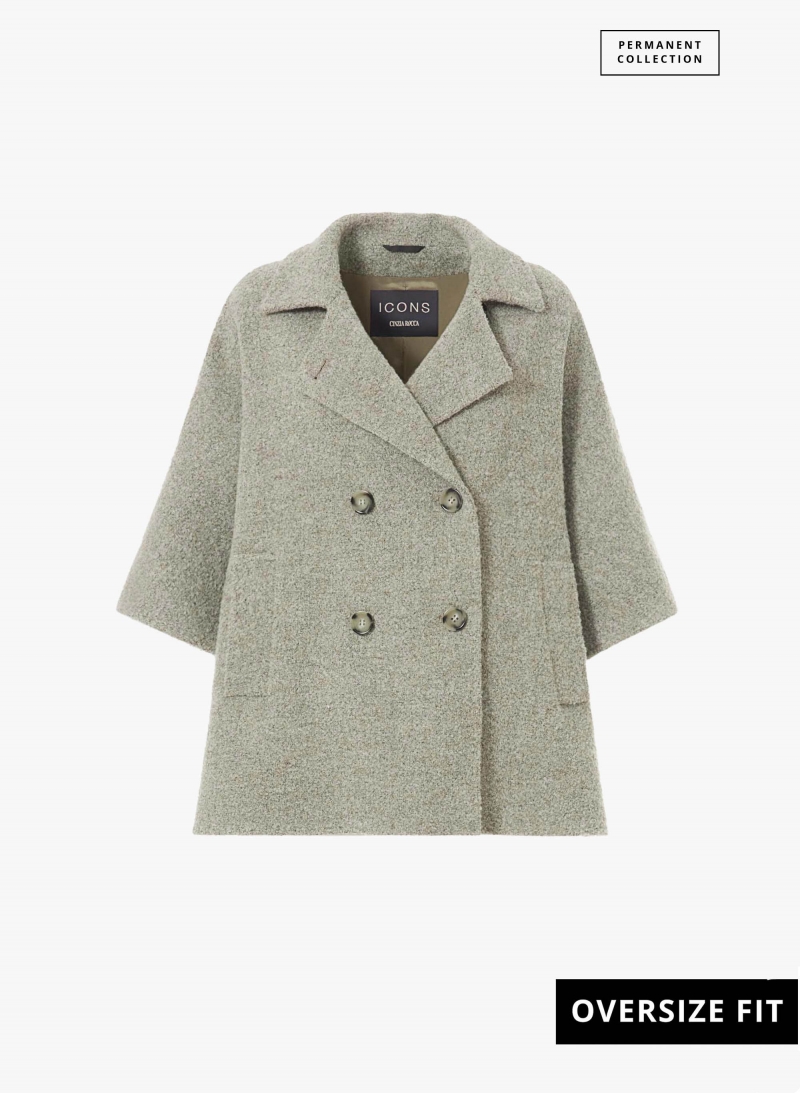 Mantella beige doppio petto in tessuto effetto bouclé