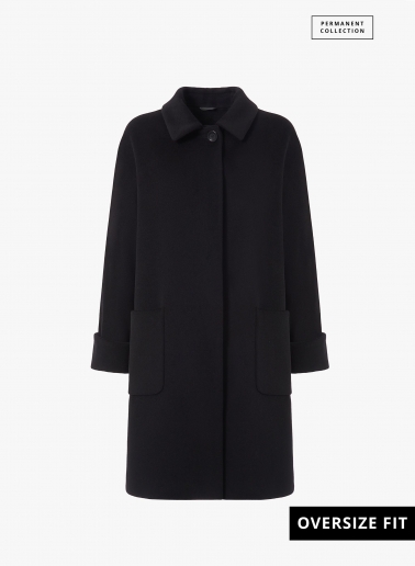Cappotto oversize nero in pura lana con collo a camicia | Cinzia Rocca