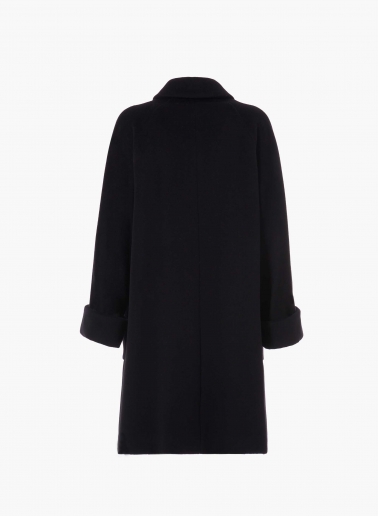 Oversized black pure wool coat with shirt collar