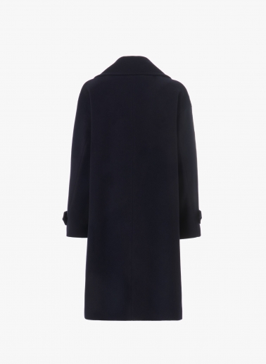 Blue double breasted wool and cashmere coat with metal buttons with logo