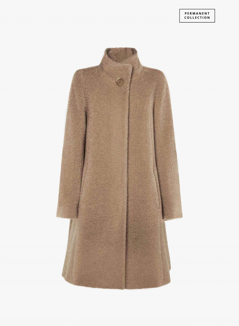 Cappotto beige scuro svasato in lana e alpaca
