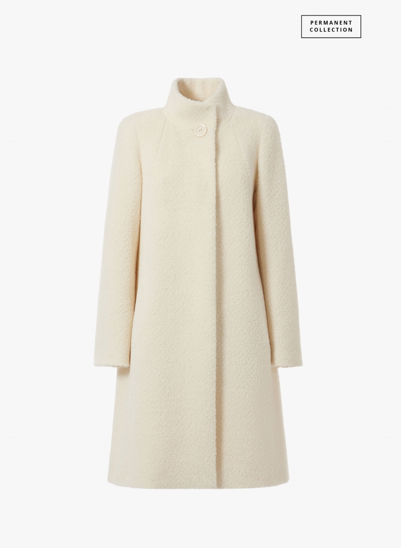 Cappotto bianco svasato in lana e alpaca