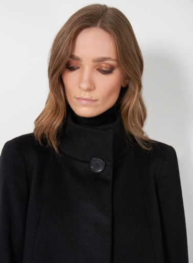 Flared black pure cashmere coat