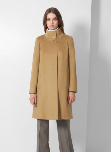 Flared camel pure cashmere coat