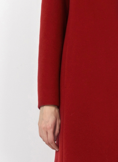 Red wool and cashmere coat with high stand up collar