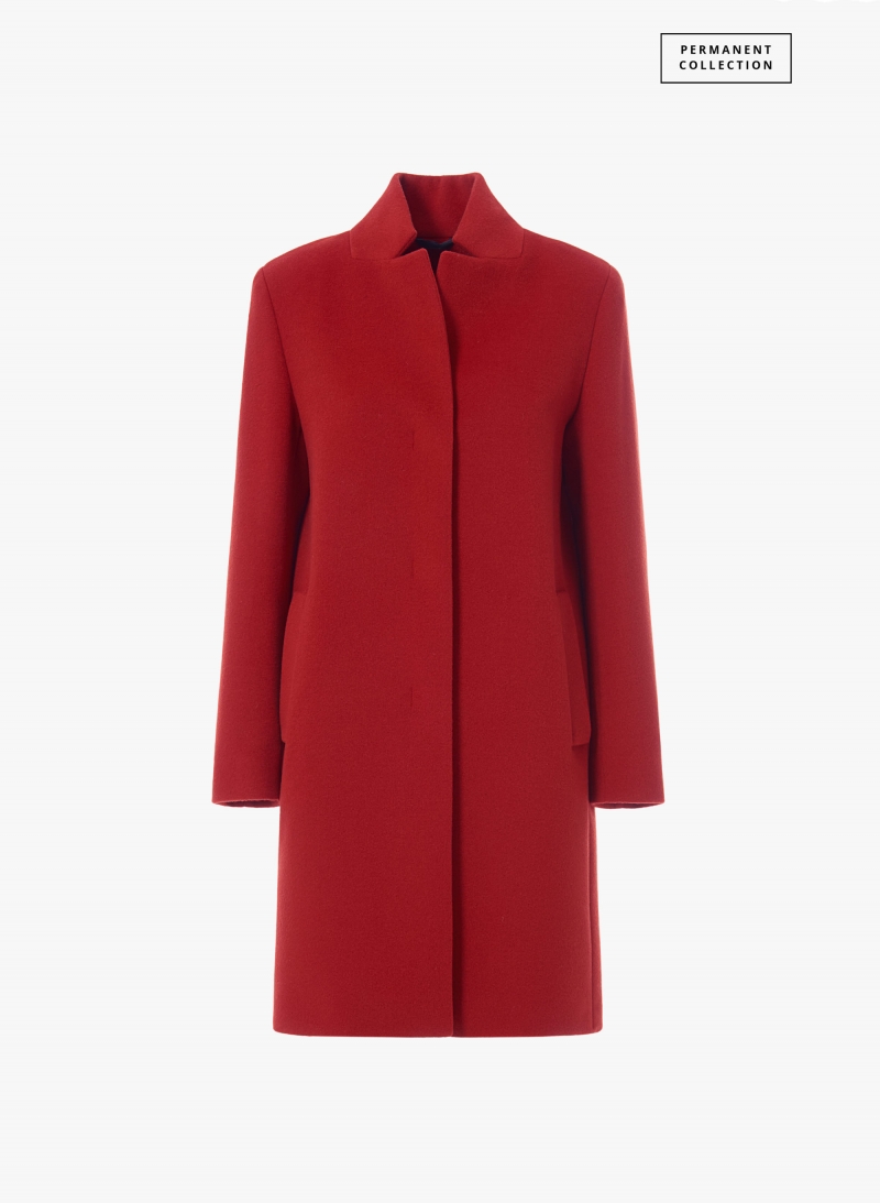 Cappotto rosso in pura lana con collo a rever rovesciato