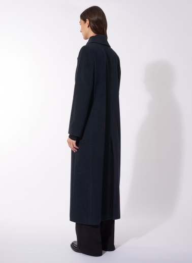 Maxi 6 buttons double breasted blue wool and cashmere coat