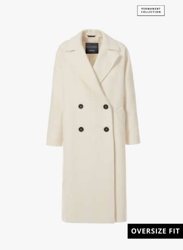Oversized double breasted white pure wool coat