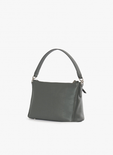 Borsa grande a spalla con tassello e logo in pelle grigia