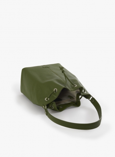 Secchiello con tassello e logo in pelle verde militare