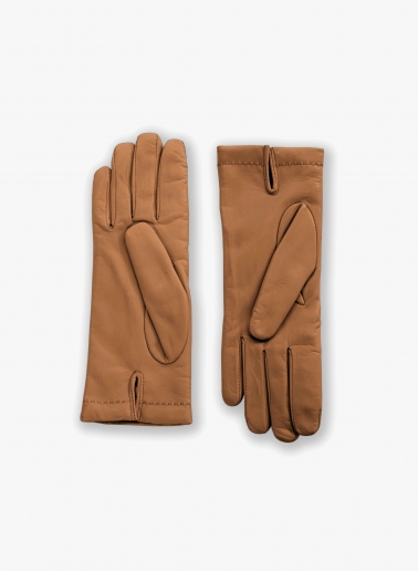 Camel nappa leather gloves with top stitch
