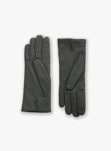 Grey nappa leather gloves with top stitch