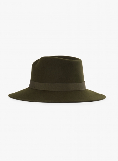 Cappello fedora asimmetrico verde militare in feltro di lana