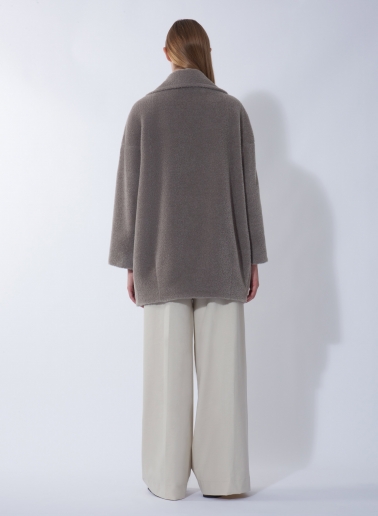 Cappotto corto oversize taupe scuro doppio petto in lana e alpaca