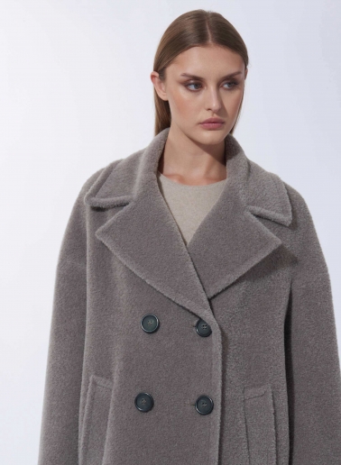 Cappotto corto oversize taupe scuro doppio petto in lana e alpaca