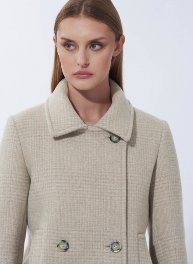 Peacoat beige doppio petto con fantasia micro pied de poule