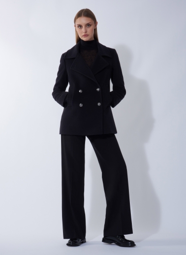 Peacoat nero in lana e cashmere con bottoni in metallo con logo