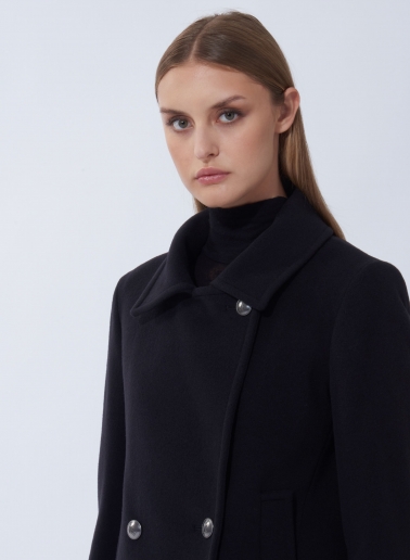 Peacoat nero in lana e cashmere con bottoni in metallo con logo