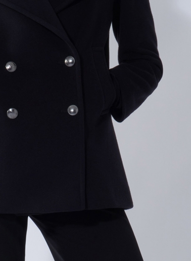 Peacoat nero in lana e cashmere con bottoni in metallo con logo