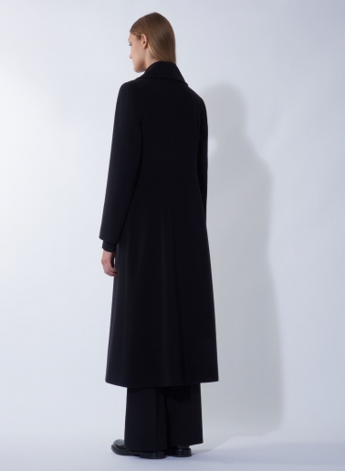 Maxi cappotto redingote nero doppio petto in pura lana