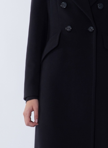 Maxi cappotto redingote nero doppio petto in pura lana